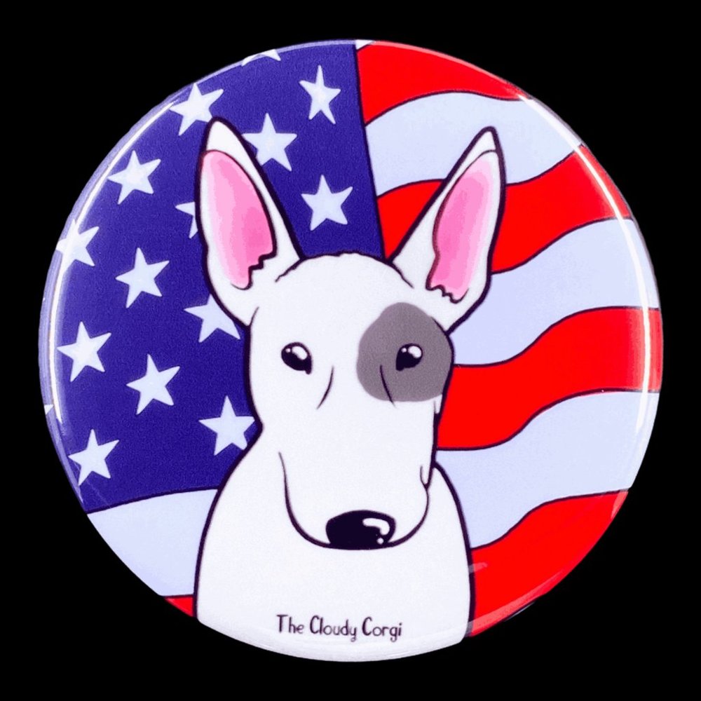 Bull Terrier Dog USA Flag Patriotic Art Pin Button